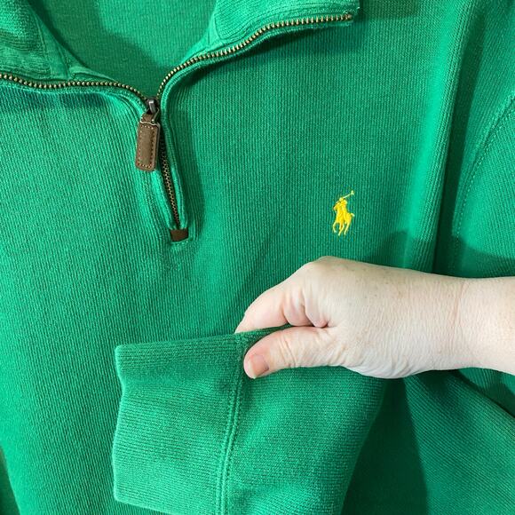 Polo Ralph Lauren 1/4 Zip Pullover Sweater Grass Green Men’s Large 100% Cotton - Picture 5 of 8
